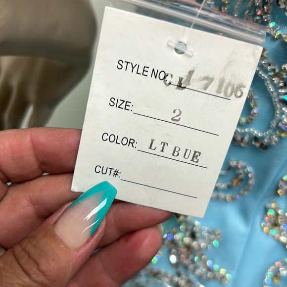 Montage by MON Cheri mermaid mock neck embroidered low back long gown - Picture 12 of 16